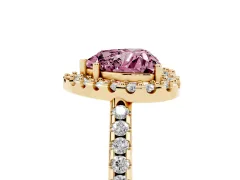 Fancy Pink Heart Cut Diamond Pavé Halo Ring Set in Yellow gold with Prong Setting