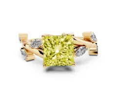 Fancy Yellow Princess Cut Diamond Solitaire Ring Set in Yellow gold with Twisted Marquise Accent Band