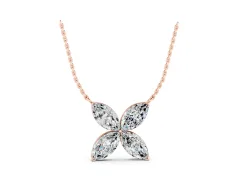 Marquise Diamond Flower Pendant Set in Rose gold with Four-Prong Petals