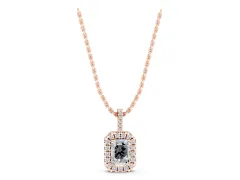 Emerald Cut Diamond Halo Pendant Set in Rose gold with Round Halo and Prong Setting