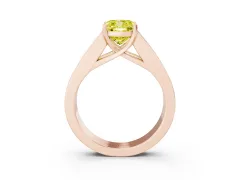 Fancy Yellow Cushion Cut Diamond Solitaire Ring Set in Rose gold with Channel-Set Accent Stones and Prong Setting