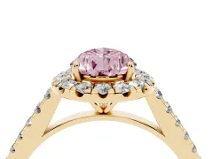 Fancy Pink Pear Cut Diamond Halo Pavé Engagement Ring Set in Yellow gold with Prong Setting
