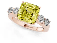 Fancy Yellow Asscher Cut Diamond Five-Stone Prong Set Band Ring Set in Rose gold with Polished Band