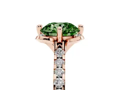 Fancy Green Round Cut Diamond Solitaire Ring Set in Rose gold with Pavé Band and Floral Prong Setting