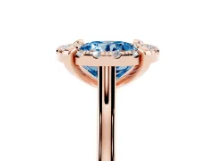 Fancy Blue Round Cut Diamond Cluster Halo Solitaire Ring Set in Rose gold with Prong Setting