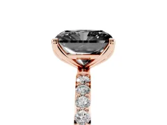 Fancy Black Radiant Cut Diamond Solitaire Engagement Ring Set in Rose gold with Round Pavé Band and Prong Setting