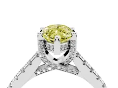 Fancy Yellow Marquise Cut Diamond Solitaire Ring Set in Silver with Brilliant Pavé Band and Prong Setting