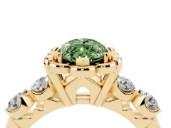 Fancy Green Marquise Cut Diamond Floral Halo Ring Set in Yellow gold with Shared Prong Band