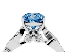 Fancy Blue Cushion Cut Diamond Vine Band Solitaire Ring Set in Platinum with Milgrain Prong Setting
