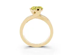 Fancy Yellow Heart Cut Diamond Solitaire Ring Set in Yellow gold with Channel Set Split Shank and Tension Prongs