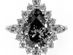 Fancy Black Pear Cut Diamond Cluster Halo Ring Set in Silver with Marquise and Round Accents