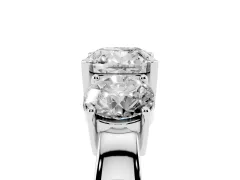 Cushion Cut Diamond Three-Stone Ring Set in White gold with Round Side Stones and Classic Band