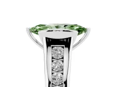 Fancy Green Marquise Cut Diamond Bezel-Set Solitaire Ring Set in Platinum with Channel-Set Band
