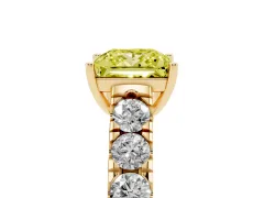 Fancy Yellow Princess Cut Diamond Solitaire Ring Set in Yellow gold with Cut-Down Micro Pavé Band and Prong Setting