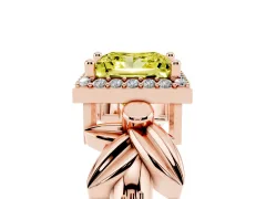 Fancy Yellow Princess Cut Diamond Halo Floral Band Ring Set in Rose gold with Prong Setting