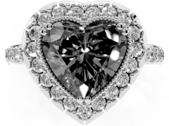 Fancy Black Heart Cut Diamond Halo Ring Set in Platinum with Pavé Shank and Prong Setting