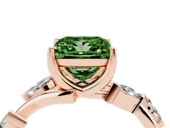 Fancy Green Princess Cut Diamond Solitaire Ring Set in Rose gold with Twisted Marquise Accent Band