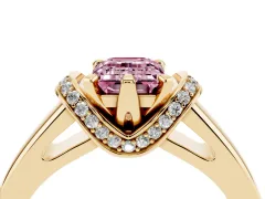 Fancy Pink Emerald Cut Diamond Pavé Band Solitaire Ring Set in Yellow gold with Prong Setting