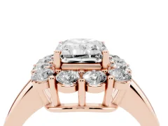 Radiant Cut Diamond Halo Cluster Engagement Ring Set in Rose gold with Polished Band and Prong Setting