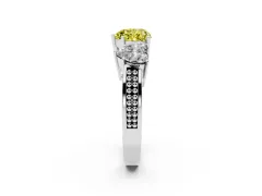 Fancy Yellow Heart Cut Diamond Three-Stone Ring Set in Silver with Textured Band
