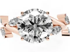 Round Cut Diamond Solitaire Ring Set in Rose gold with Twisted Marquise Accent Band