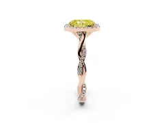 Fancy Yellow Radiant Cut Diamond Halo Twist Band Solitaire Ring Set in Rose gold with Prong Setting