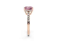 Fancy Pink Radiant Cut Diamond Solitaire Engagement Ring Set in Rose gold with Pavé Band and Prong Setting