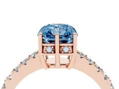 Fancy Blue Radiant Cut Diamond Solitaire Engagement Ring Set in Rose gold with Pavé Band and Prong Setting