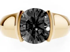 Fancy Black Round Cut Diamond Bezel Solitaire Ring Set in Yellow gold with Wide Band