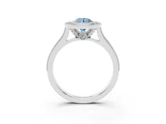 Fancy Blue Pear Cut Diamond Halo Milgrain Pavé Band Ring Set in Platinum with Prong Setting