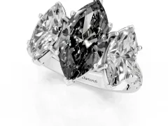 Fancy Black Marquise Cut Diamond Three-Stone Ring Set in White gold with Pavé Band