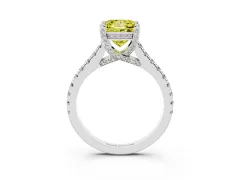 Fancy Yellow Princess Cut Diamond Solitaire Ring Set in White gold with Brilliant Pavé Band and Prong Setting