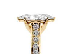 Marquise Cut Diamond Solitaire Pavé Engagement Ring Set in Yellow gold with Prong Setting