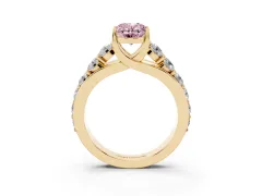 Fancy Pink Oval Cut Diamond Pavé Engagement Ring Set in Yellow gold with Prong Setting