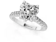 Heart Cut Diamond Solitaire Ring Set in Platinum with Brilliant Pavé Band and Prong Setting