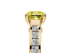 Fancy Yellow Cushion Cut Diamond Channel Set Solitaire Engagement Ring Set in Yellow gold with Prong Setting