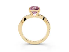 Fancy Pink Princess Cut Diamond Twisted Pavé Band Ring Set in Yellow gold with Prong Setting