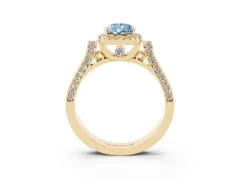 Fancy Blue Pear Cut Diamond Halo Ring Set in Yellow gold with Pavé-Lined Split Shank Band