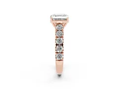 Asscher Cut Diamond Solitaire Ring Set in Rose gold with Cut-Down Micro Pavé Band and Prong Setting