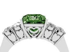 Fancy Green Princess Cut Diamond Five-Stone Prong Set Band Ring Set in White gold with Polished Band