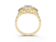 Asscher Cut Diamond Three-Stone Ring Set in Yellow gold with Pavé Band