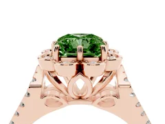 Fancy Green Radiant Cut Diamond Floral Halo Split Shank Engagement Ring Set in Rose gold with Pavé Shank