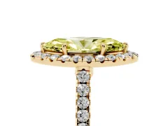 Fancy Yellow Marquise Cut Diamond Halo Pavé Engagement Ring Set in Yellow gold with Prong Setting