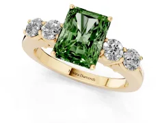 Fancy Green Radiant Cut Diamond Five-Stone Prong Set Band Ring Set in Yellow gold with Polished Band