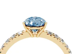 Fancy Blue Pear Cut Diamond Pavé Solitaire Engagement Ring Set in Yellow gold with Prong Setting