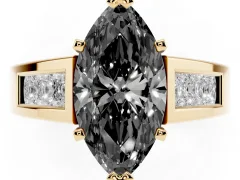 Fancy Black Marquise Cut Diamond Solitaire Ring Set in Yellow gold with Channel-Set Accent Stones and Prong Setting