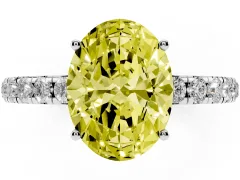 Fancy Yellow Oval Cut Diamond Pavé Solitaire Engagement Ring Set in Platinum with Prong Setting