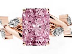 Fancy Pink Radiant Cut Diamond Solitaire Ring Set in Rose gold with Twisted Marquise Accent Band