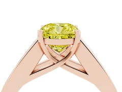 Fancy Yellow Cushion Cut Diamond Solitaire Ring Set in Rose gold with Channel-Set Accent Stones and Prong Setting