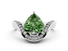 Fancy Green Heart Cut Diamond Solitaire Engagement Ring Set in White gold with Pavé Shoulders